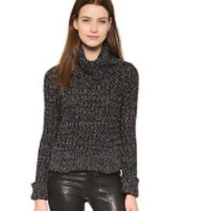 Free People Marled Black Combo Twisted Cable Cropped Sweater Size Small